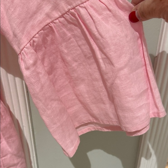 🌴 Lilly Pulitzer Bekah 3/4 Sleeve Linen Top Tunic Pink Ruffle Hem XL Long Roomy - Picture 8 of 14